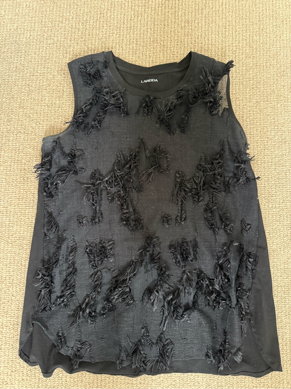 La Reida Black Sleeveless Top with fringe